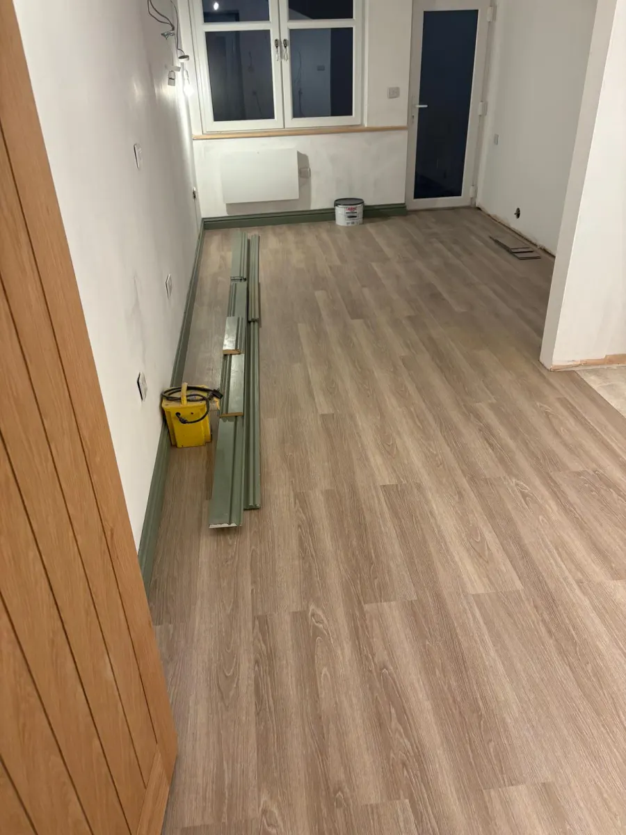 LVT flooring fitted in a utility area, ready for skirting